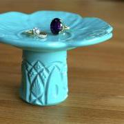 Tiffany Blue Ring Pedestal / Jewelry Stand / Cupcake Stand / Candy Dish